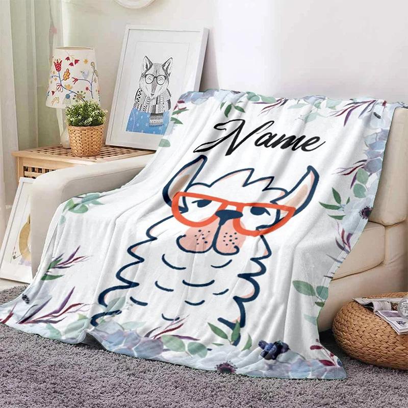 Personalized Name Blanket Cartoon Animal Exclusive Print Name Flannel Blanket Fun Gift Blanket