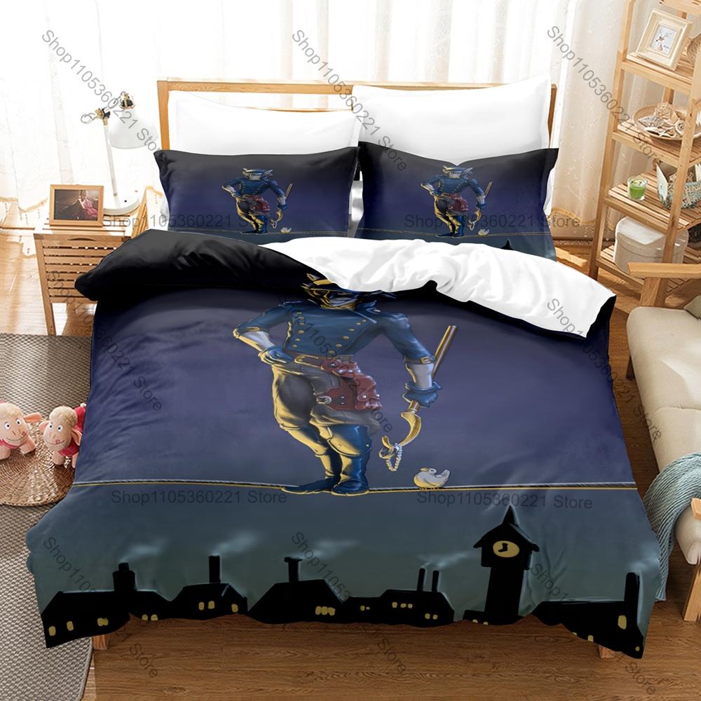 Set Biancheria da Letto Gioco Retro Sly Cooper, Copripiumino & 2 Federe, Carino Motivo Procione Ladro Tessuto Traspirante Uso Stagione Singola