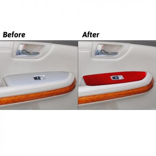 Red Carbon Fiber Interior Rear Door Control Cover Trim For Lexus RX330 RX350