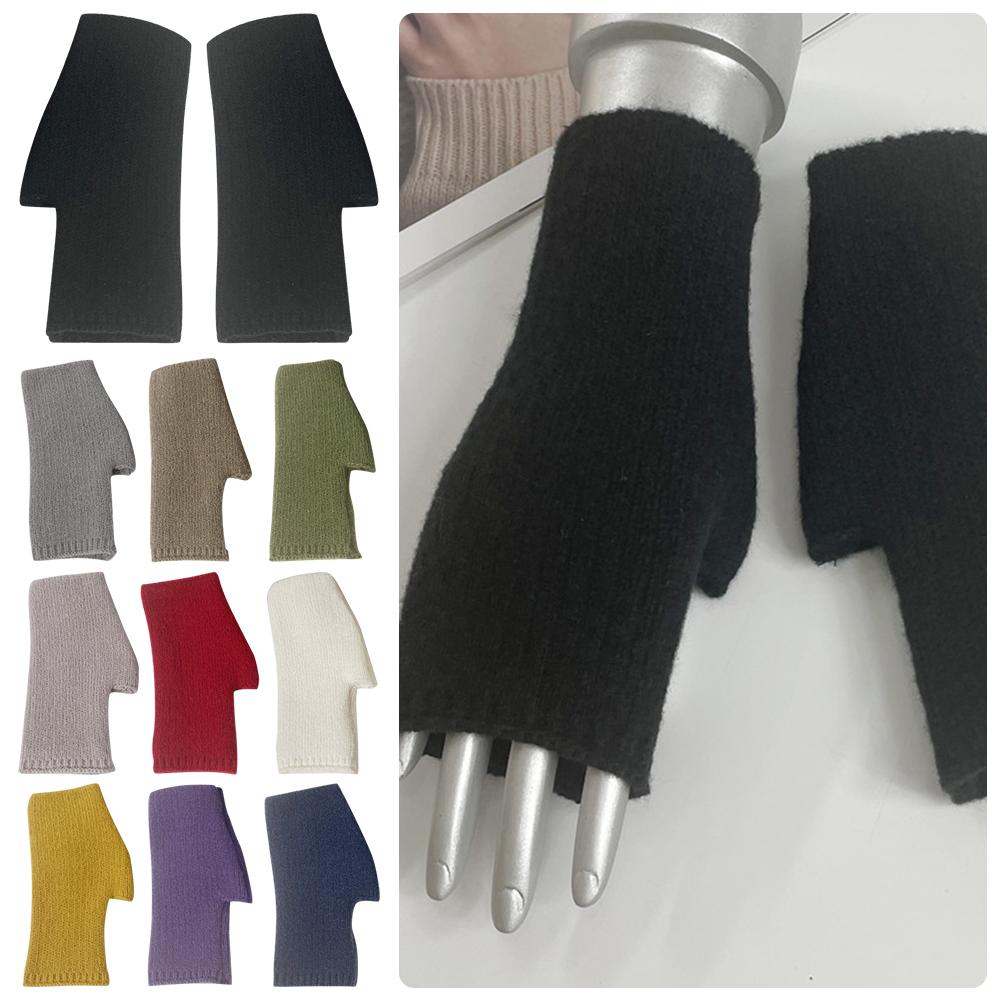Hand Protector Cashmere Gloves Exposed Finger Knitted Gloves Half Finger Mittens  Women Girl