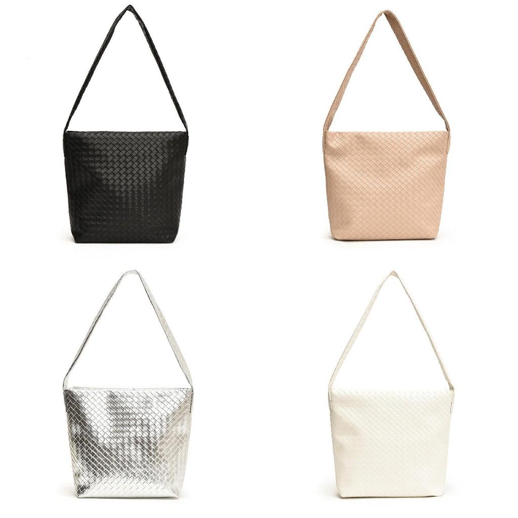 Solid Simple Color Woven Texture Women Large Capacity Tote Bag Daily For