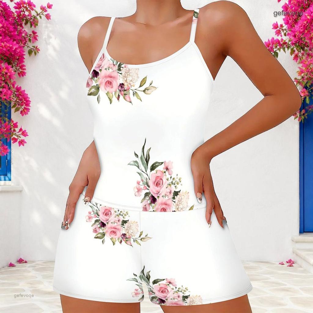 Women Plus Size Green Clover Tie Dye Printed Scoop Neck Strappy Tank Top Shorts Set