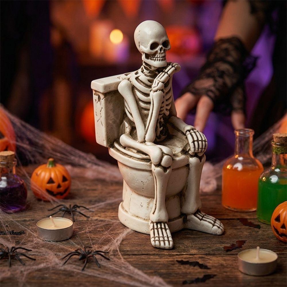 Vintage Halloween Skeleton Statue Gothic Mini Toilet Skeleton Sculpture  Home Decor
