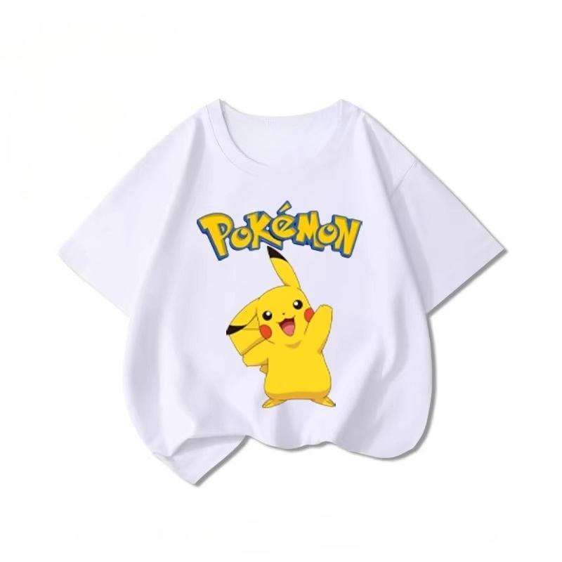 Potdemiel Summer New Pikachu Print Children s T-Shirt, Boys and Girls, Comfortable and Breathable Children s T-Shirt 110
