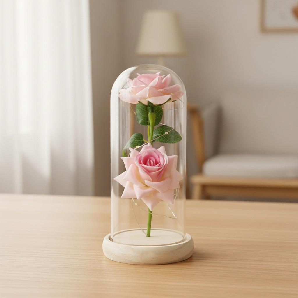 1 Artificial Rose Eternal Flower Glass Cover Creative Bouquet Mother's Day Small Gift Valentine's Day Gift High Sense