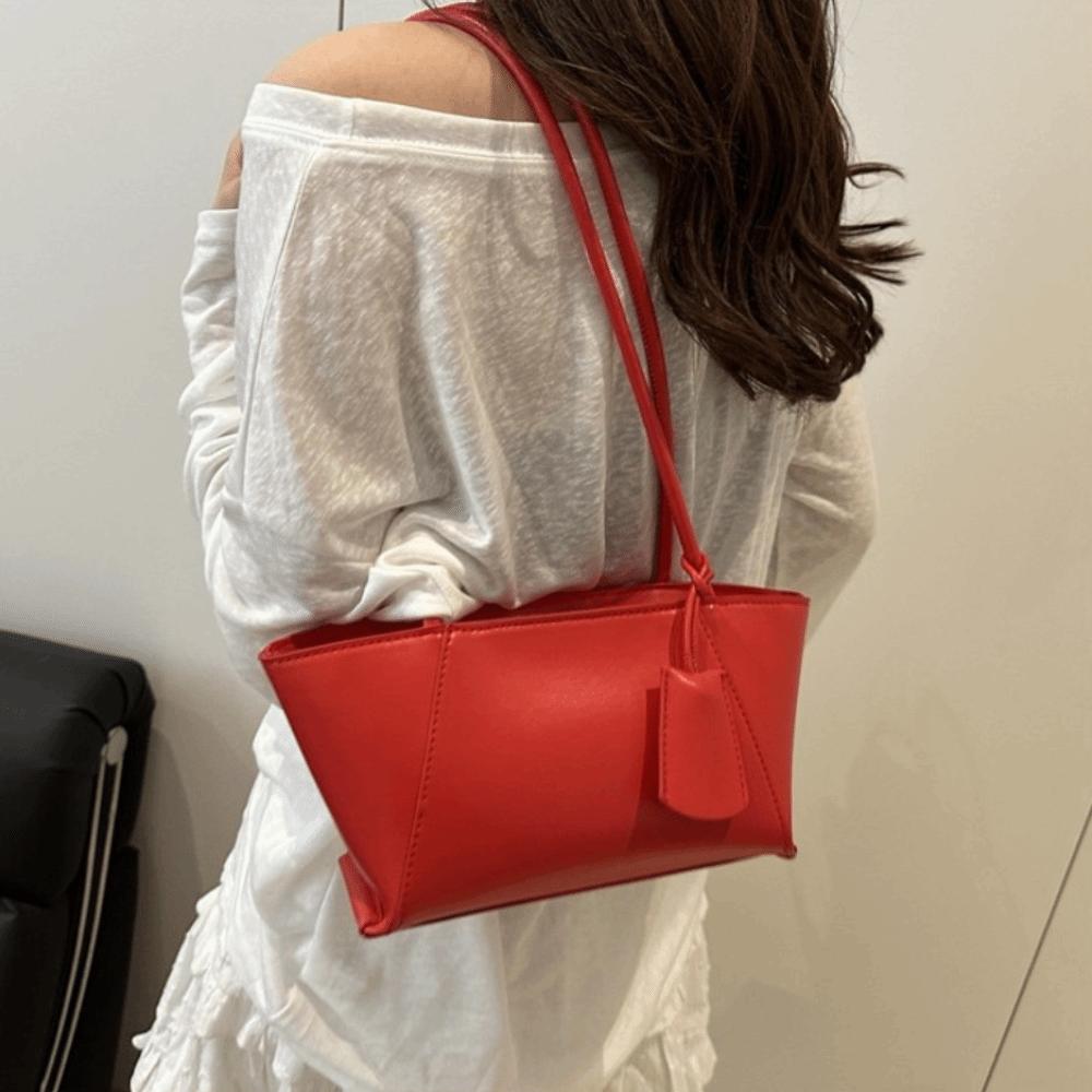 Luxury Solid Color Tote Bag Casual Women's Underarm Bag Fashion Pu Leather Shoulder Bag  Purse