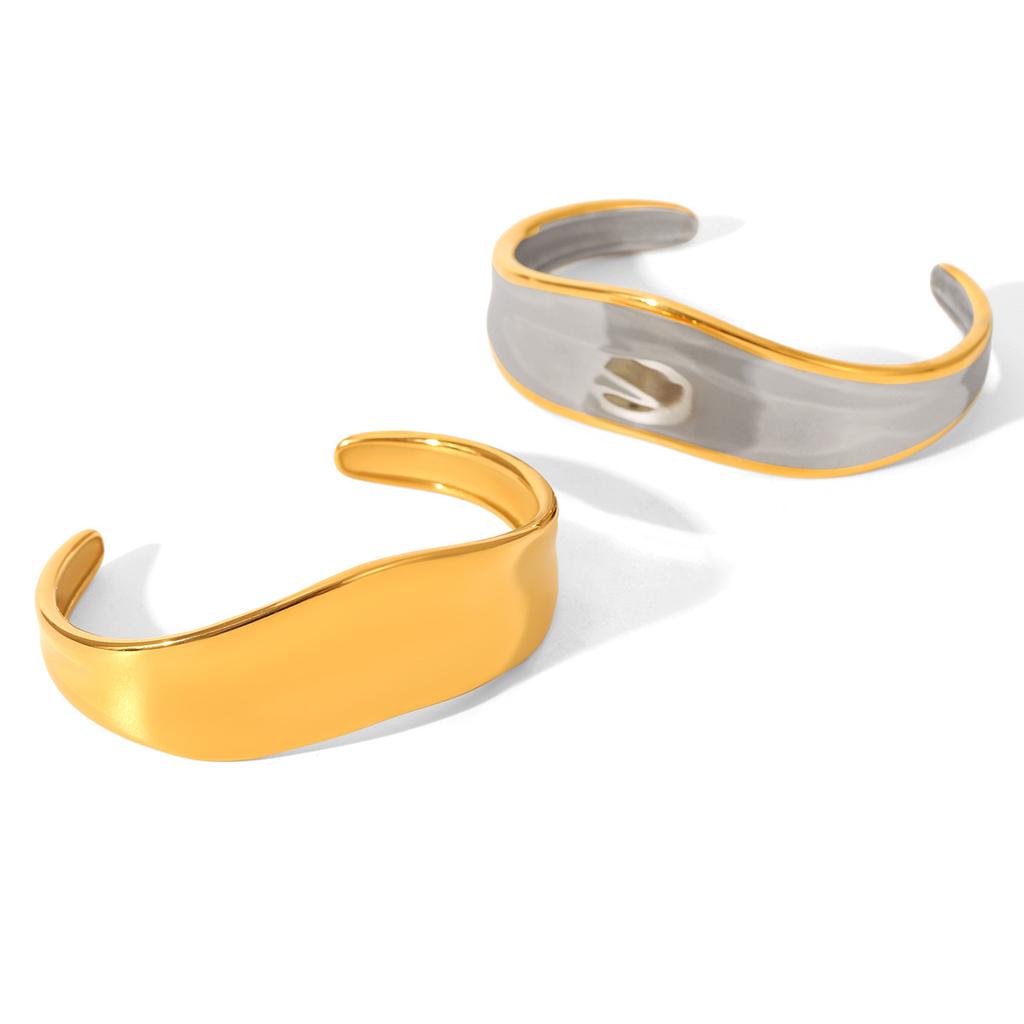 Exaggerated Jewelry 18K Gold Large Polished Stainless Steel Open Bangle Women's Premium Color-block Titanium Steel Bracelet