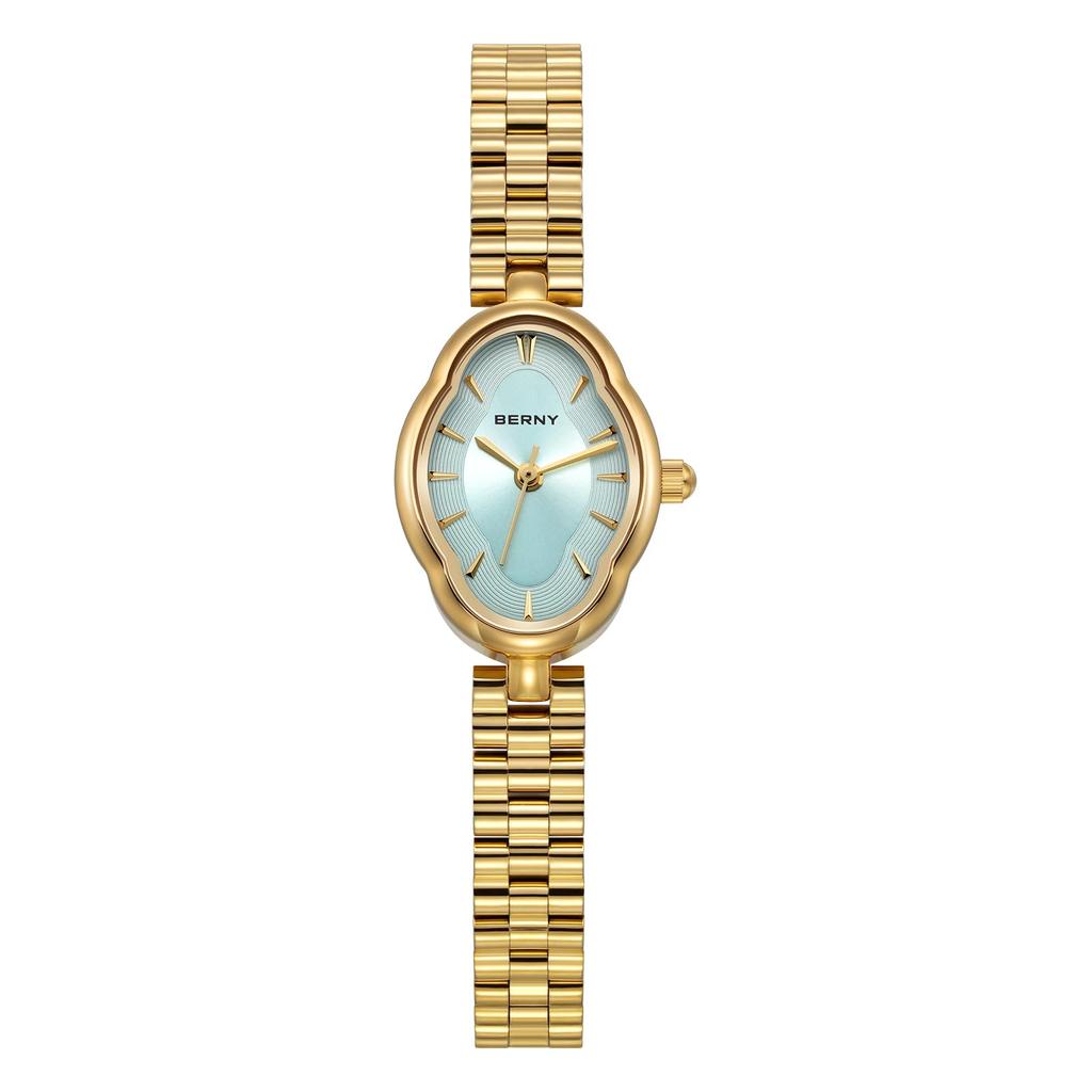 BERNY Armbanduhr Damen Gold Armbanduhr Damenuhr Vintage Kupfer Spiegelform Japanisches Quarzwerk 3ATM Wasserdicht Ganz Edelstahl Mode Damen