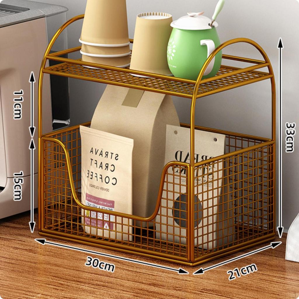Desktop Storage Rack SpaceSaving TwoTier Desk Shelf Compact Wire Basket Organizer for Professionals,