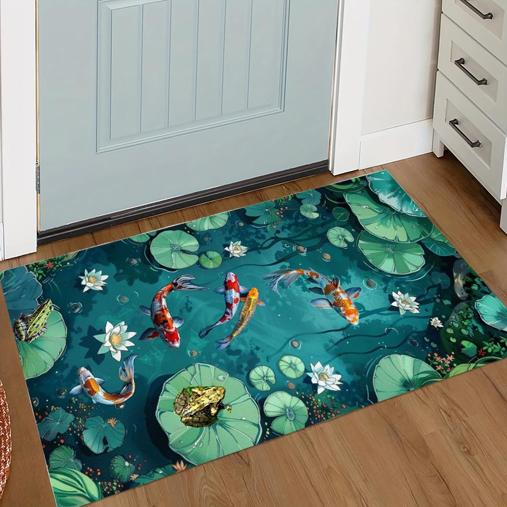Koi Fish Print Welcome Entrance Doormat Home Decor Carpet Indoor Outdoor Floor Mat Living Room Bedroom Bath Kitchen Rug