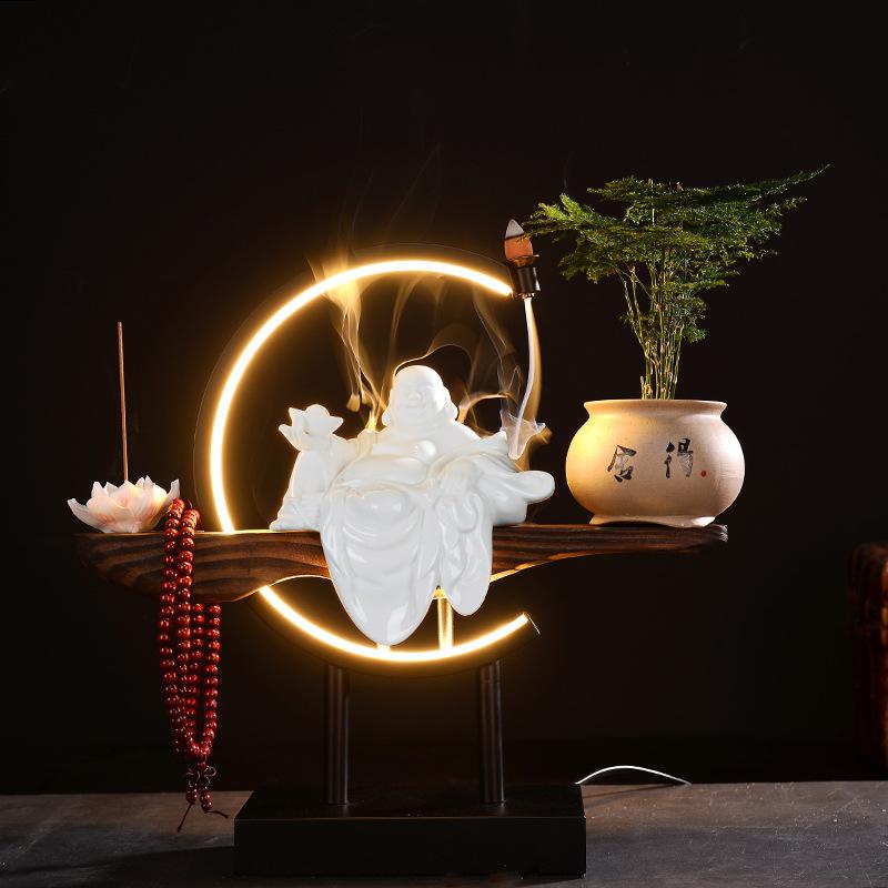 Wealth-attracting Maitreya Buddha Figurehead Ceramic Smiling Buddha Creative Lighting New Chinese-style Zen-style Living Room En