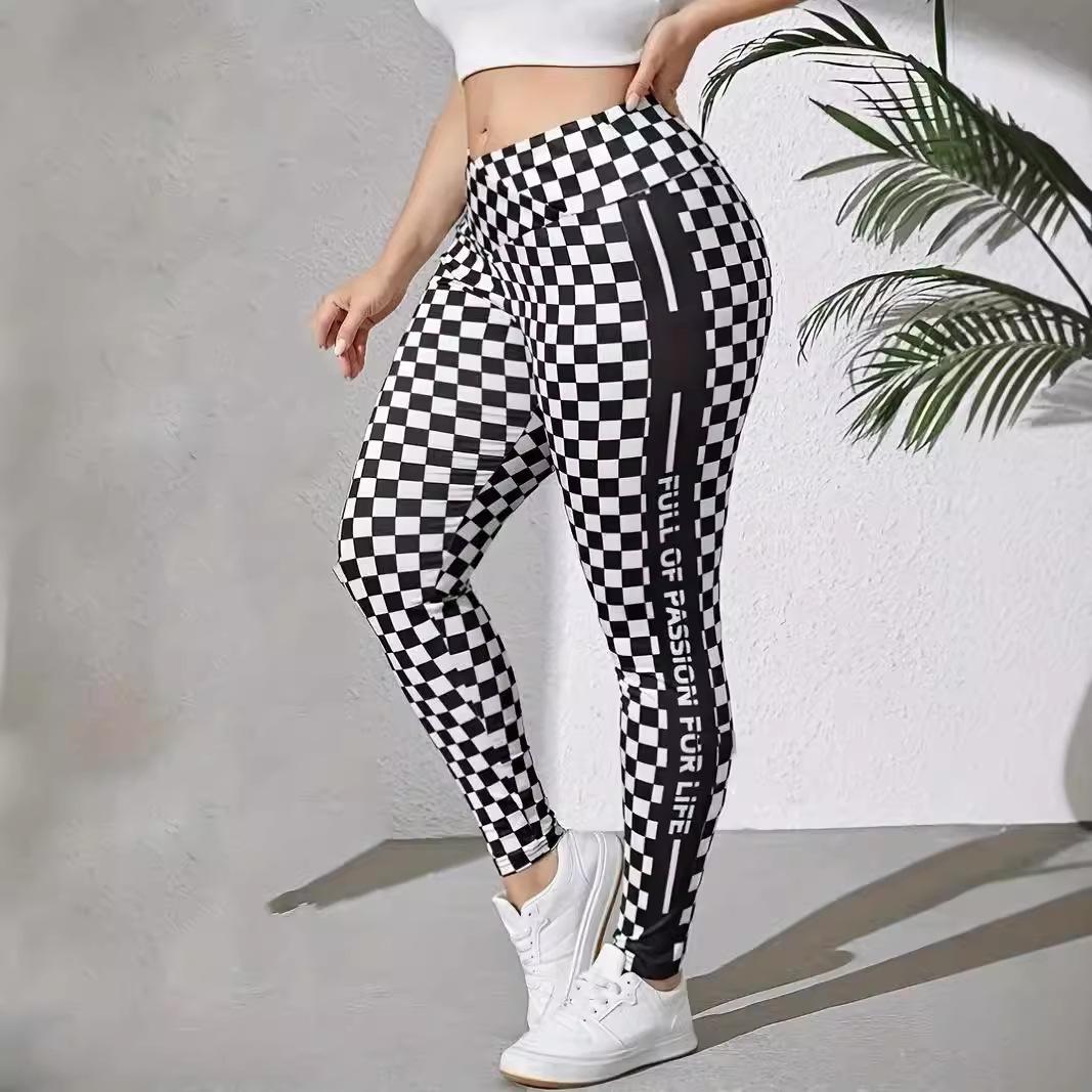 

Женские клетчатые принтованные брюки с высокой талией, мягкие повседневные, модные, для фитнеса, спорта, йоги, брюки больших размеров 0XL