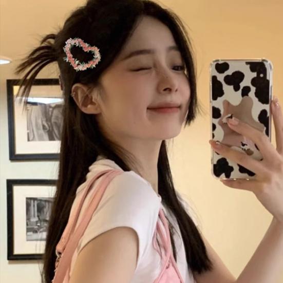 Hairpin Crocheted Pink Flower Decor Star Heart Design Firm Non-Slip Clip Bangs Side Hair Clip Party Hair Accessories