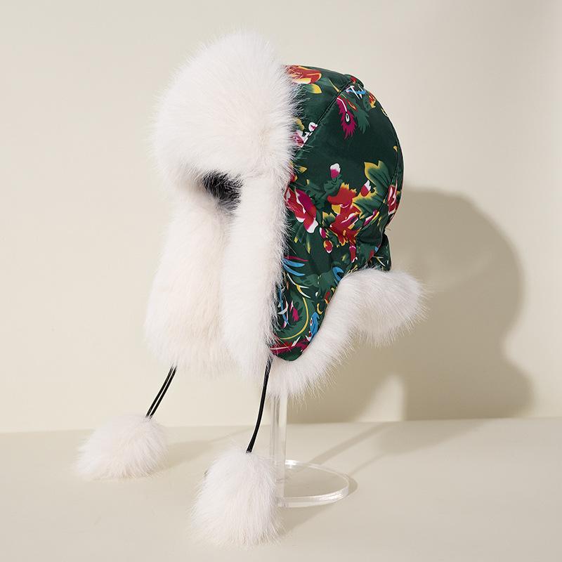 

Кепка Lei Feng с большим цветком и плюшем Женская зимняя защитная кепка для ушей Утепленная ветрозащитная кепка для езды на велосипеде Защита от дождя и снега Защита от холода Лицо One Size зелёный