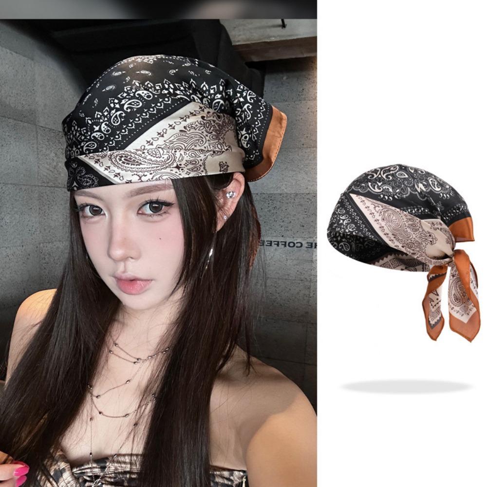 Y2K Small Square Scarf Geometric Shape Leopard Print Silk Scarf Elegant Satin Hijab Beach