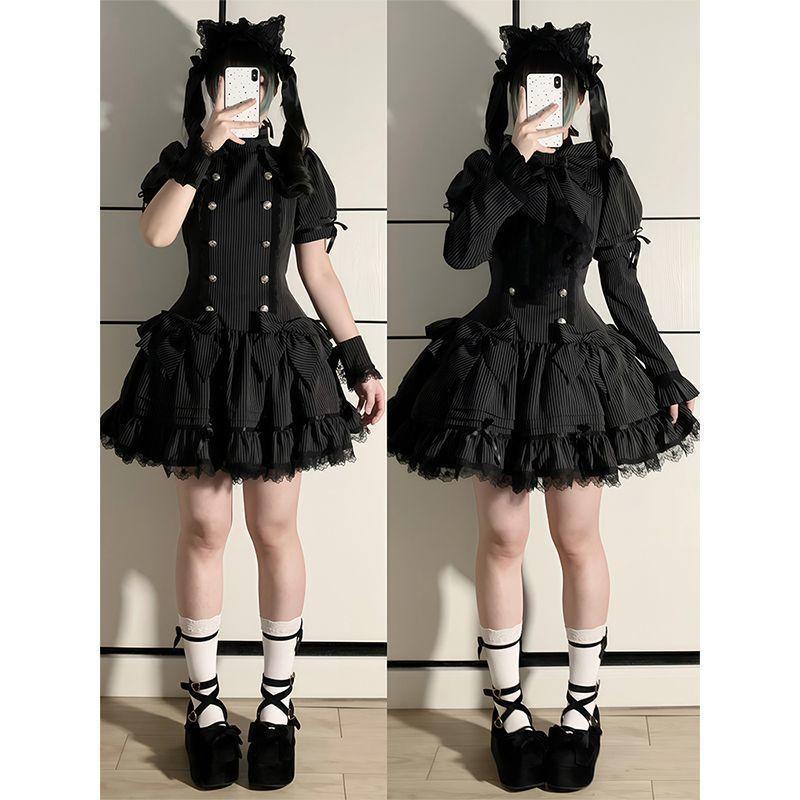 Spot [Phantom Meow Trace] Double-breasted lace splicing to wear Lolita Gothic design niche dress