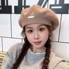 Cappello basco in pelo di coniglio per donna autunno inverno coreano grigio cappelli da pittore retrò logo in ferro filato germoglio berretti