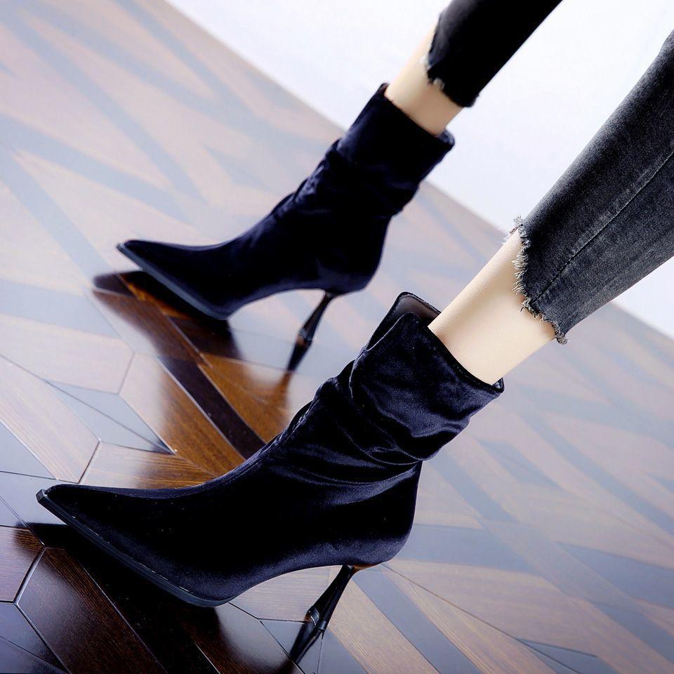 Elegant Pleated Pointed High-heeled Boots 2025 Autumn and Winter New Banquet Red Suede Wedding Shoes Temperament Stiletto Short Boots Women