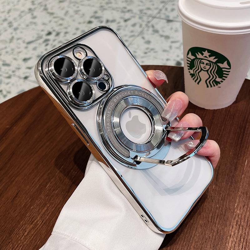 

Luxury Plating Kickstand Holder For Magsafe Wireless Charge Case For iPhone 14 Plus 13 12 11 Pro Max Magnetic Shockproof Cover For iPhone 13