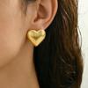 Elegant Heart-Shaped Stripe Texture Stainless Steel Earrings, 18K Gold Plated