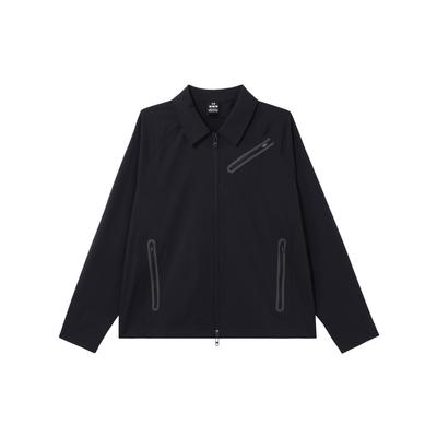 Solid Color Zip-Up Collar Long Sleeve Jacket Men Outerwear Black 1383029-001