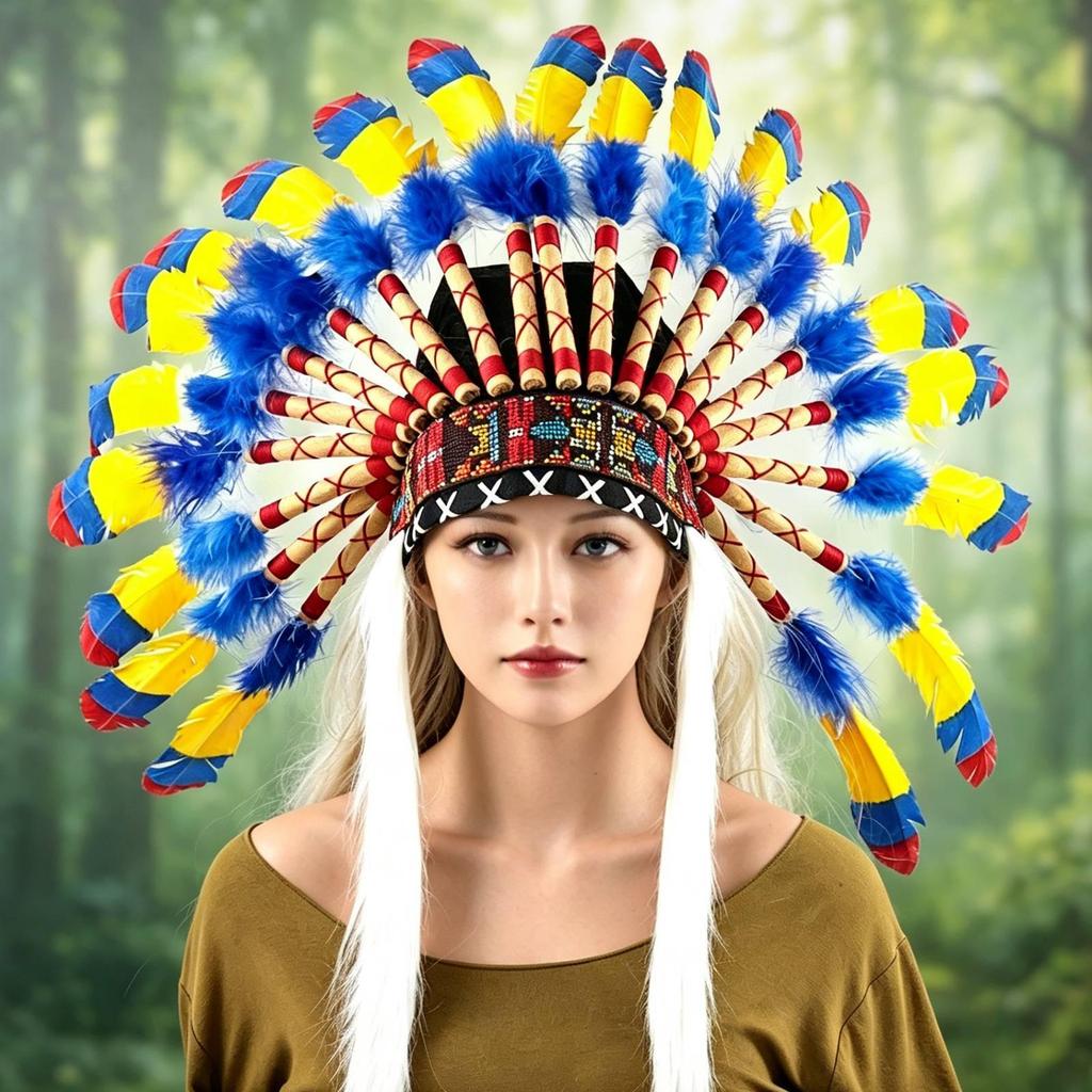 Indian Headdress Artificial Feather Chief Hat Photo Prop Role Play Dress Costume Accessories Fancy