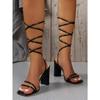 fashion New Summer Elegant Strap Solid Color Square Toe High Heels Open Toe Fashion Sexy Banquet Women's Shoes 35-43