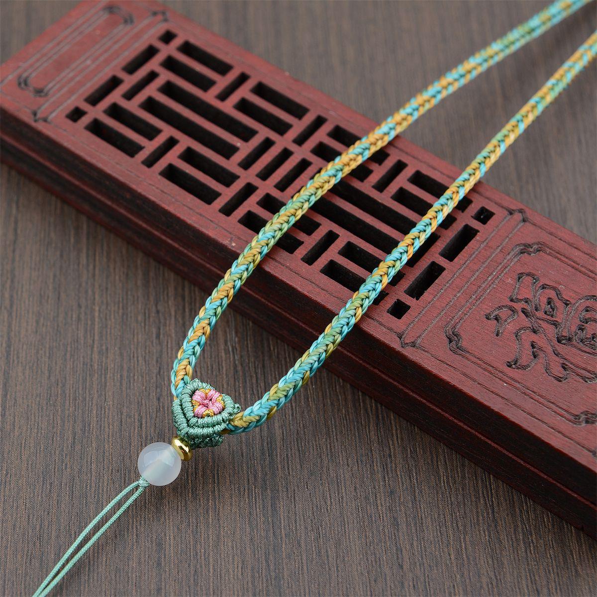 Gradient Hand-Dyed Eight-Strand Necklace Cord with Peach Blossom Jade Knot