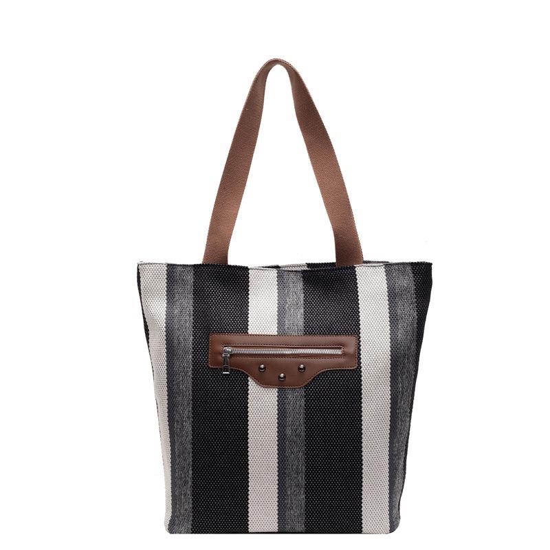 New Women's Bag Trendy Sweet Contrasting Handbag Canvas Bag Striped Tote Bag Large Capacity Shoulder Bag