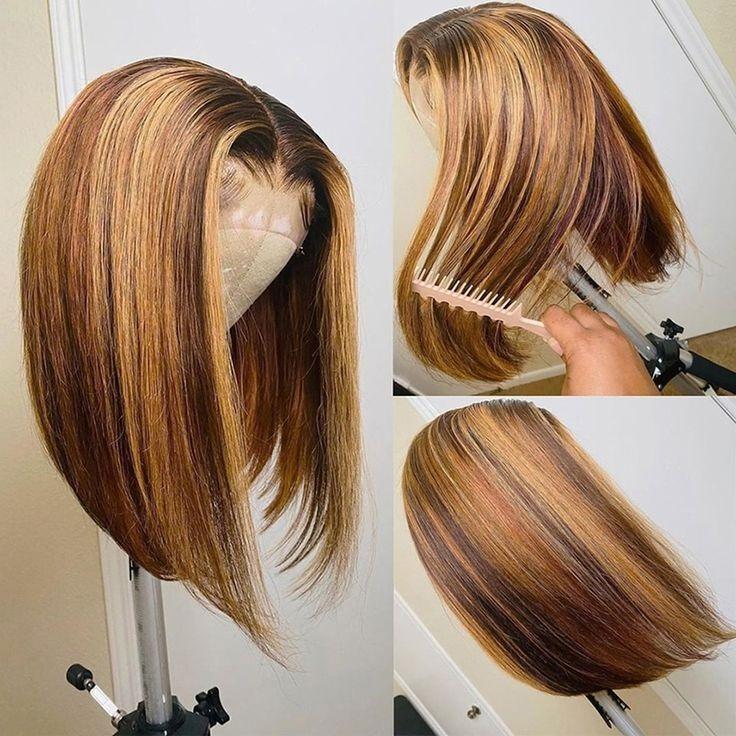 Synthetic fiber women's wig, gradient color short straight hair