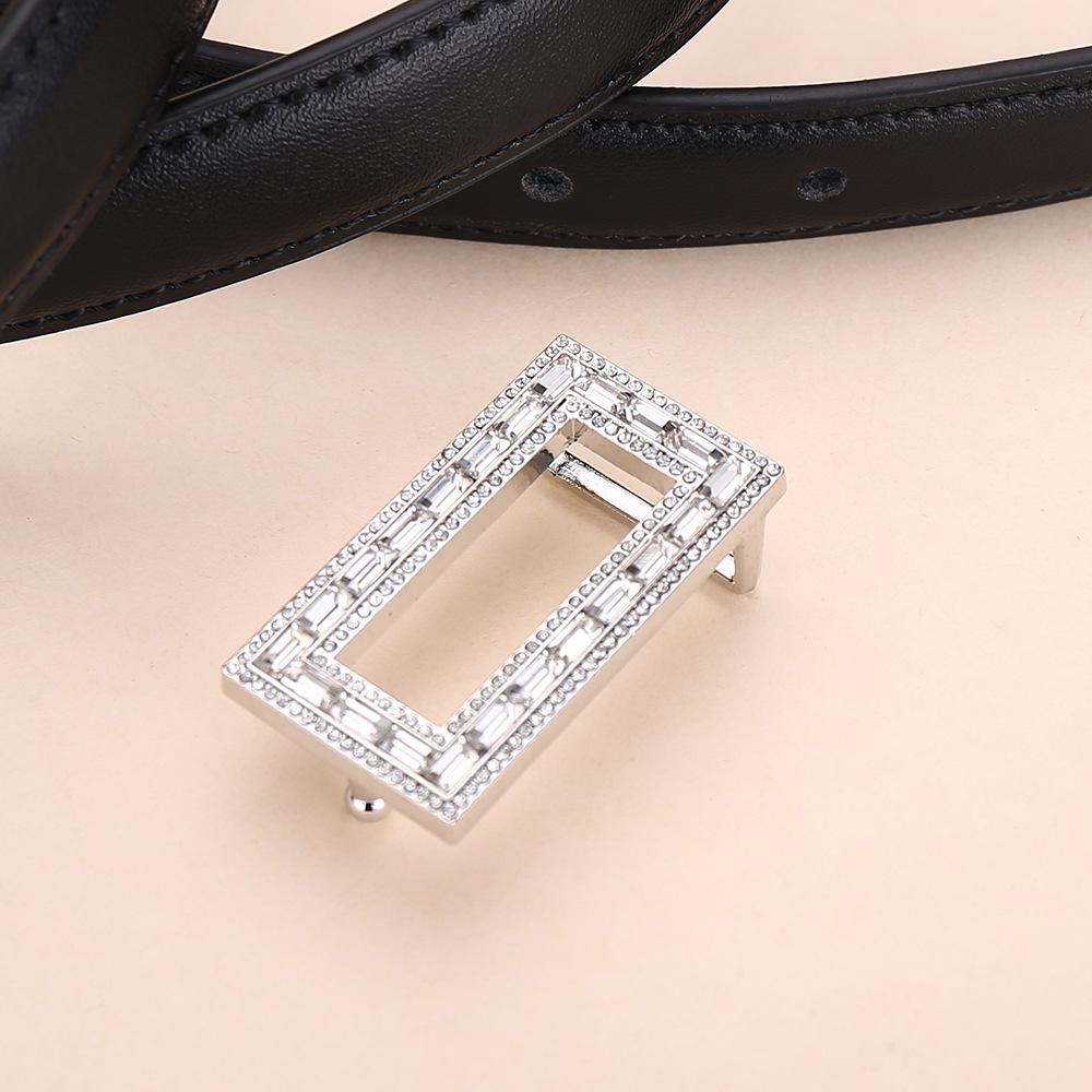 Women'S Leather Belt Rhinestone Inlaid Premium Jeans Pants Belt Square Buckle Cowhide Belt Women'S
