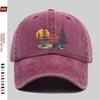 Mountain Bear Sunset Graphic Washed Cotton Baseball Cap Outdoor Adjustable Snapback Hat