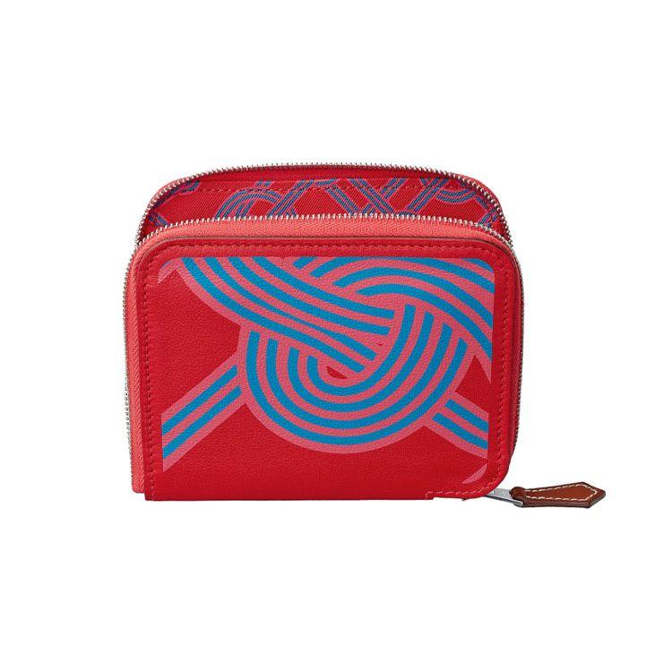 

Hermes SilkIn Noeuds Marins Pattern Printed Silk Lining Swift Calfskin Wallet Women wallet Red Blue H082361CKAB Box Included