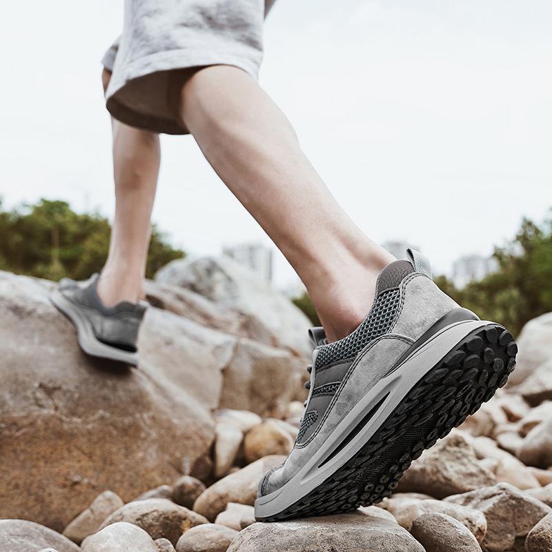 Fashion Genuine Leather Comfortable Breathable Sports Shoes For Men Leisure Mesh Top Layer Outdoor Running Shoes New Ins Trendy Travel