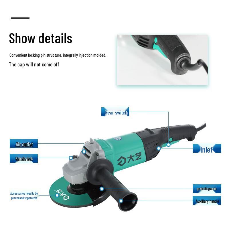 DAYI Professional Corded Angle Grinder CN plug (adapter included)