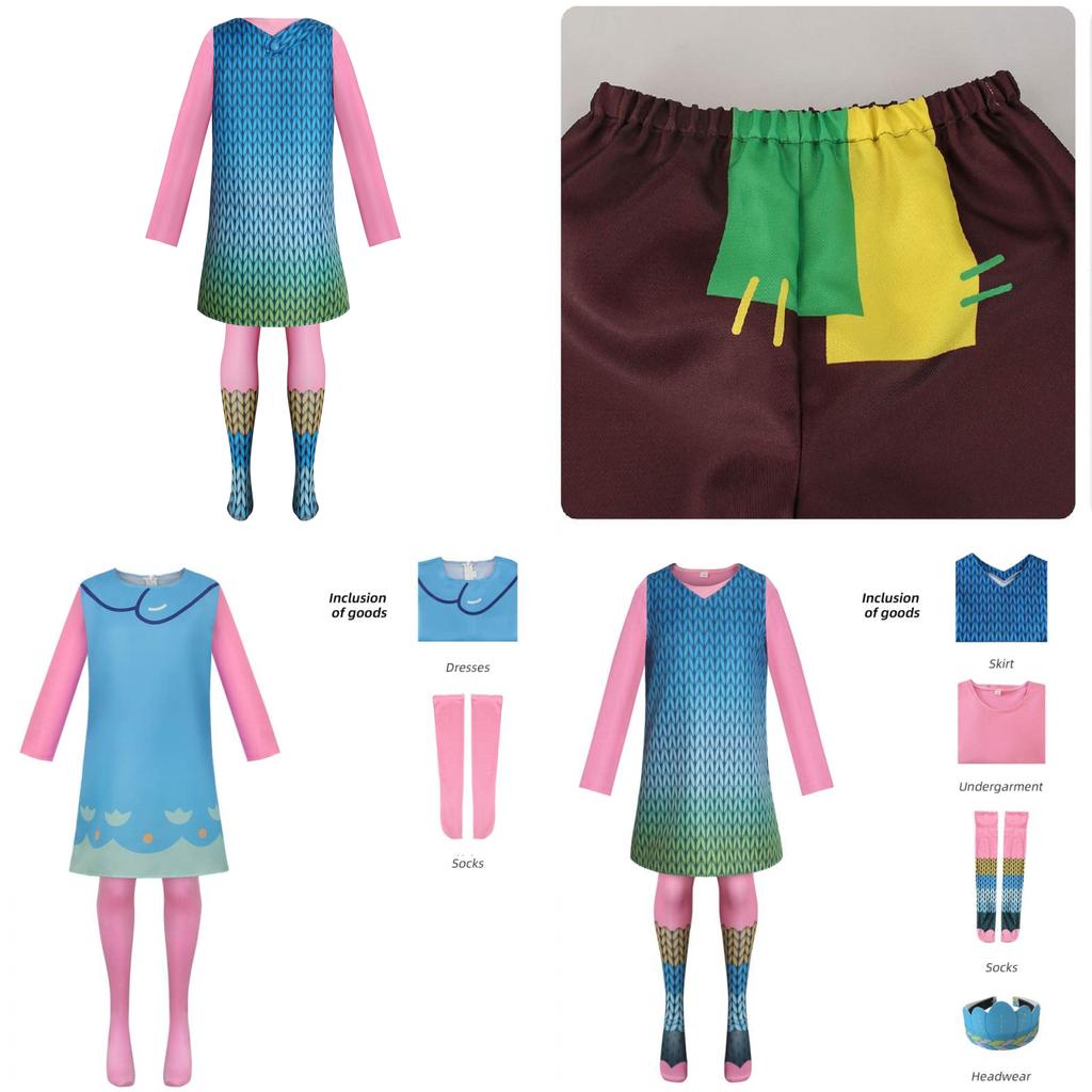 Cute Fantasy Trolls Cosplay Costume Poppy Dress Anime Halloween Stage Outfit