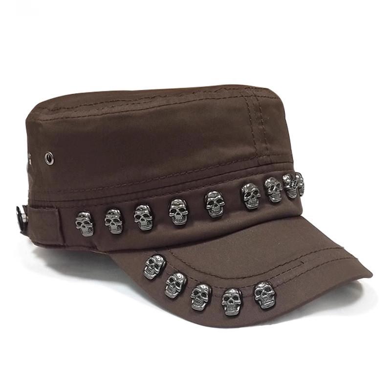 Skull Head Embroidered Flat Brim Hat With Sun Protection For Streetwear And Men