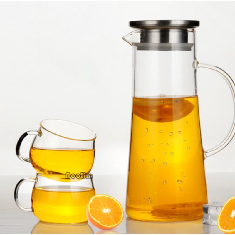 Heatproof Glass Carafe with Stainless Lid Hot or Iced Water Bottle Fruit Flower Tea Teapot 1500ml