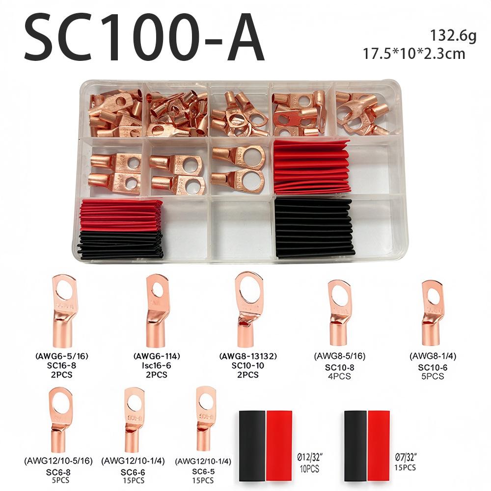 60/100/130Pcs Awg 4 6 8 10 12 Ring Lug Kit With Shrink Tubing 50 Battery Cable Lugs With Shrink Copper Terminal Connectors