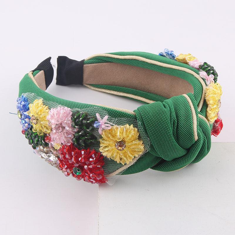 Sponge Green Crystal Rhinestones Hairband For Women Luxury Bohemian Fashion Headband Temperament Wedding Party Accessoories