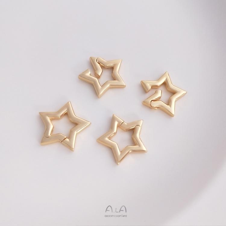 14K Gold-Filled Peach Heart Pentagram Spring Clasp Pendant for DIY Jewelry Necklace.