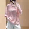 Chinese jacquard shirt new women's summer retro oblique placket round neck seven-point top temperament shirt versatile