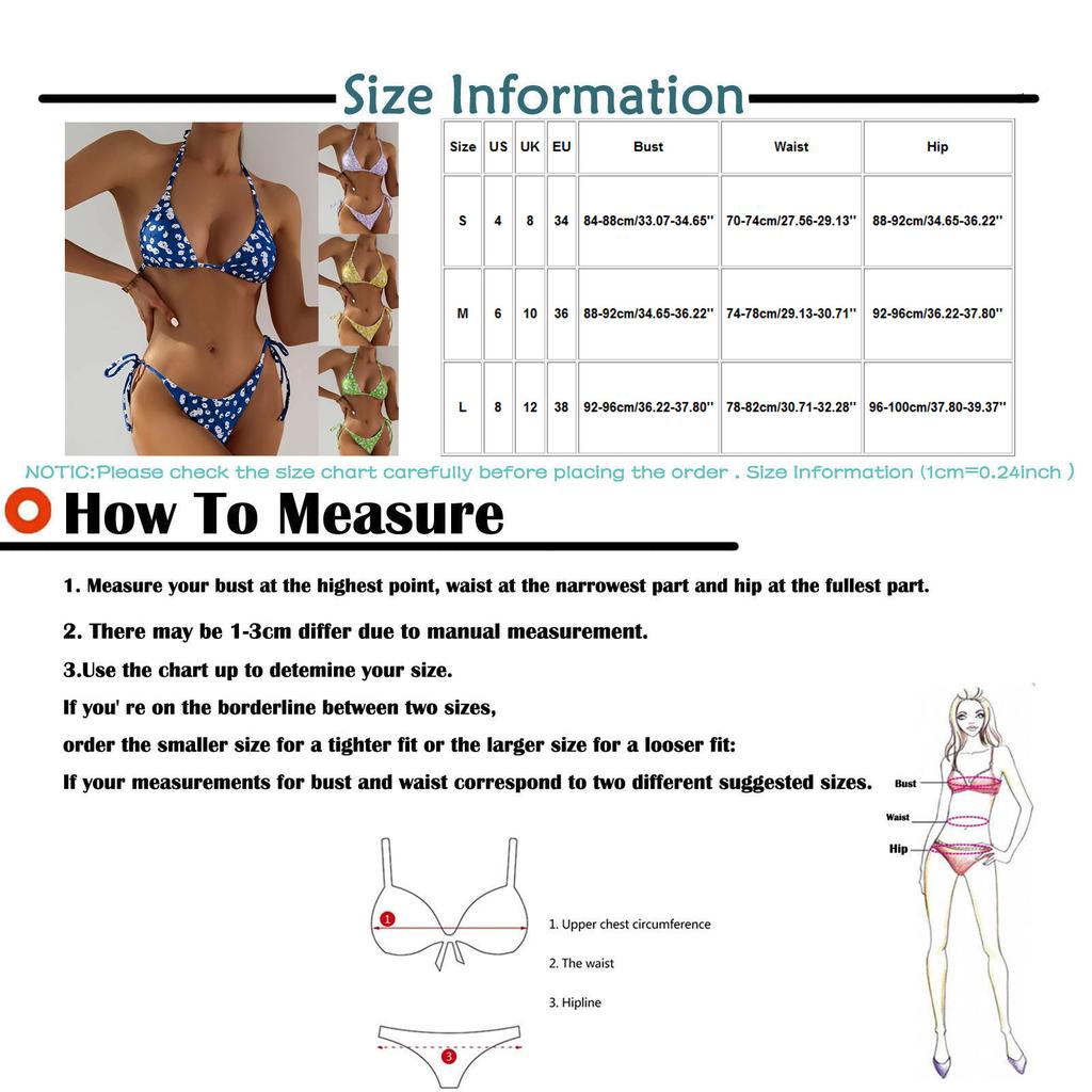 Women's Floral Print Two Piece Swimsuit Casual Halter Neck Bikini Set Adjustable Tie Sides Beachwear Swimwear