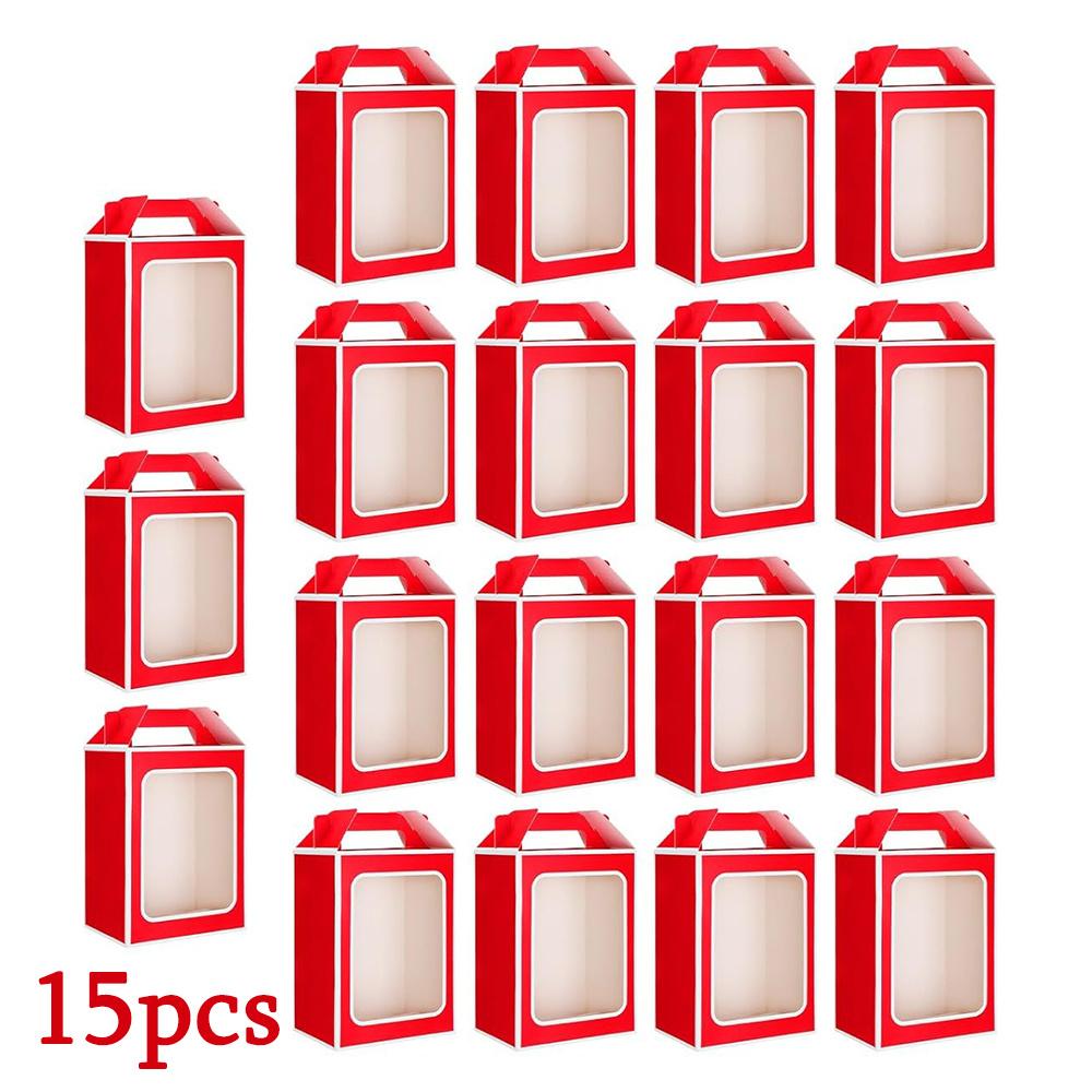 

15 шт. Подарочные коробки с прозрачным окошком Прозрачные для подарков Бумажные пакеты-тоут для угощений с ручками Складная коробка для упаковки подарков Коробки для подарков на вечеринку