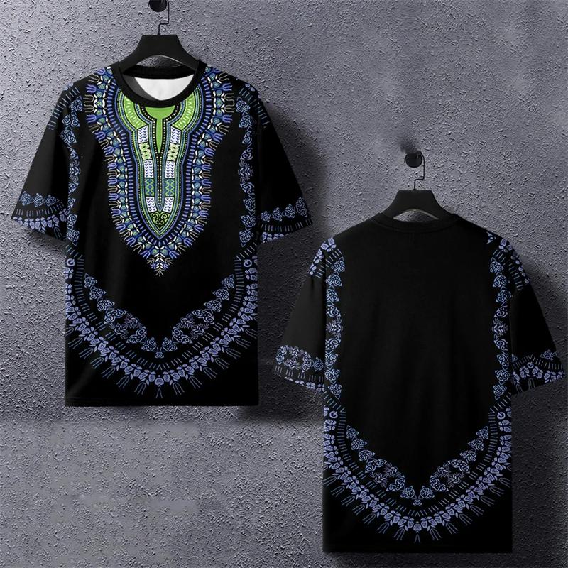 Vintage African Ethnic Stripe 3D Printing T-shirt O-Neck Oversized Short Sleeve Tees Tops Summer Men Clothing Size XXS-6XL