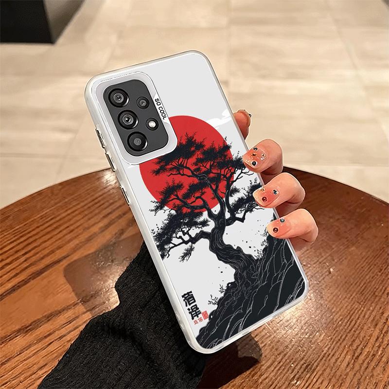 Japanese Minimalist Pine Tree Soft Phone Case for Samsung A17 A16 A15 A14 A13 A57 A56 A55 A54 A53 A37 A36 A35 A34 A33 A26 A25 A2