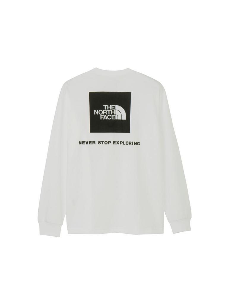 The North Face Long Sleeve Cut and Sew Back Square Logo Size M Tee, White/Black,