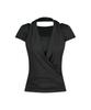 Aejeuyua Lace Cowl Neck T-Shirt Black
