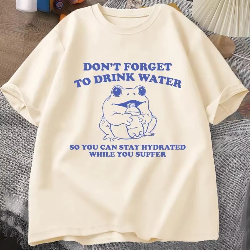 Stay Hydrated While You Suffer TShirt Vintage Style Funny Frog Graphic Tee Summer Short Sleeve Tshirts Women clothing Fashion