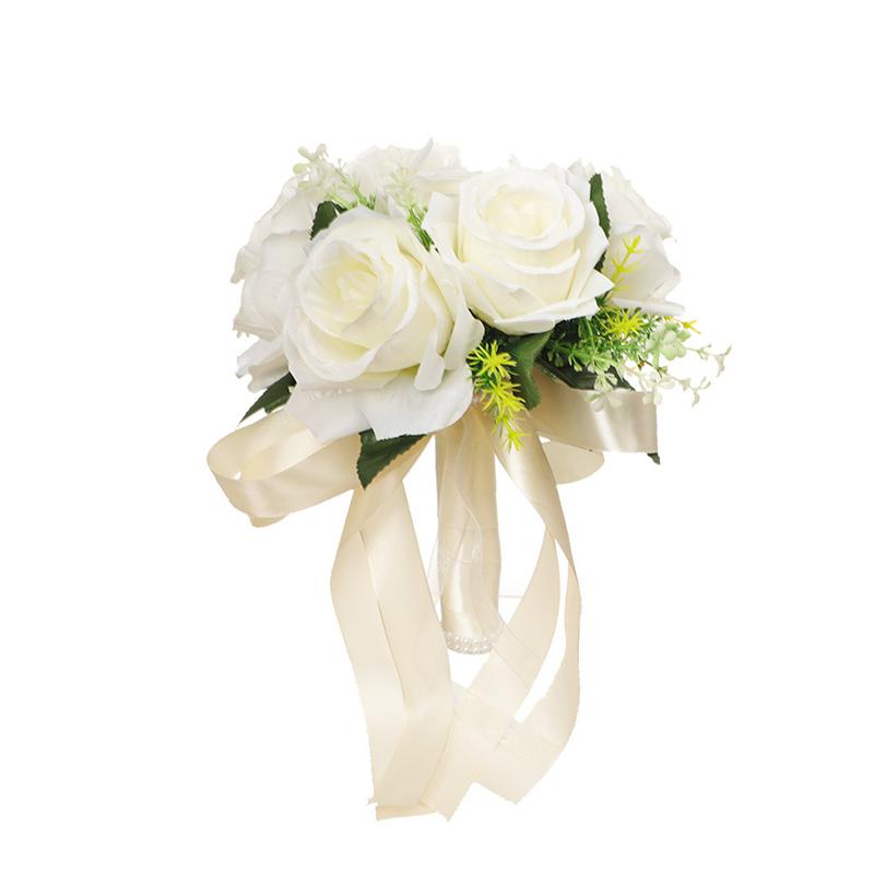 1pc Holding Flowers Artificial Natural Rose Wedding Bouquet With Silk Satin Ribbon Bridesmaid Bridal Party Wedding Accessories